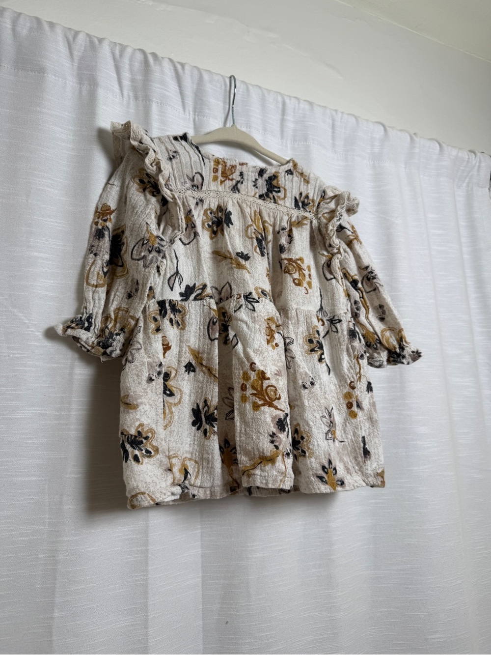 Jessica Simpson Baby Girl Floral Boho Dress Cream Mustard | Size 18M - Picture 6 of 11